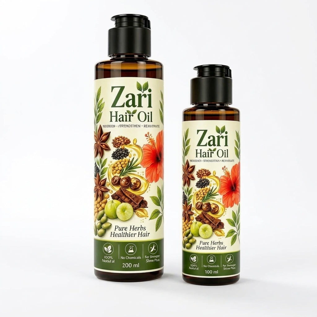 Zari Hair Oil 100ml and 200ml on white background